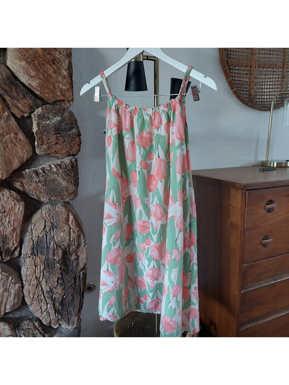 Floral Print Summer Dress with Bunny Pattern and Adjustable Straps